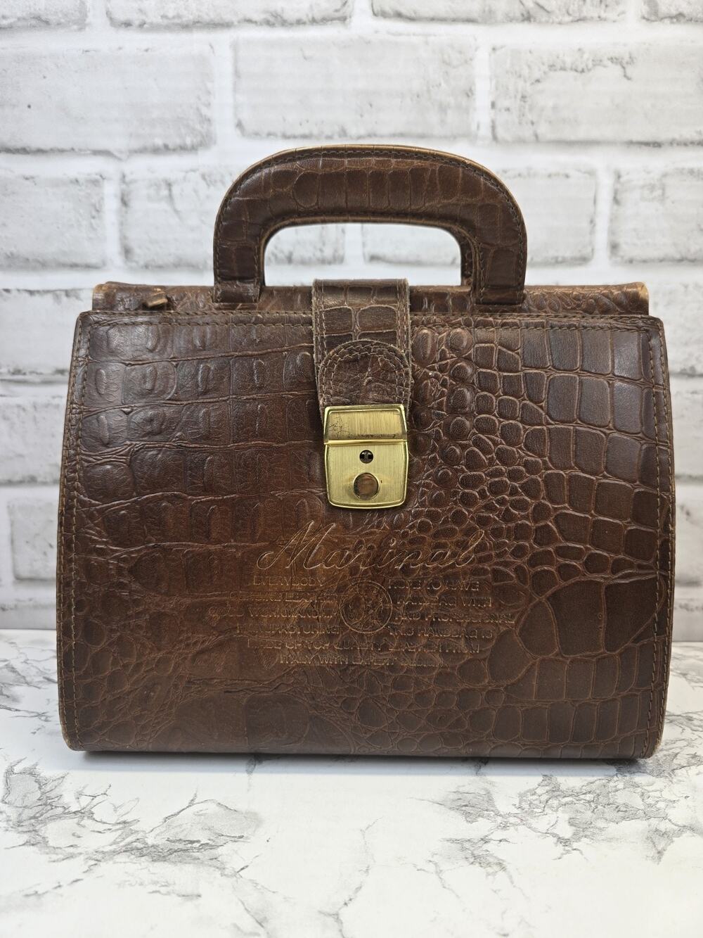 Vintage 1950s/60s Marinal Croc Embossed Italian Leather Doctor Bag Satchel Purse